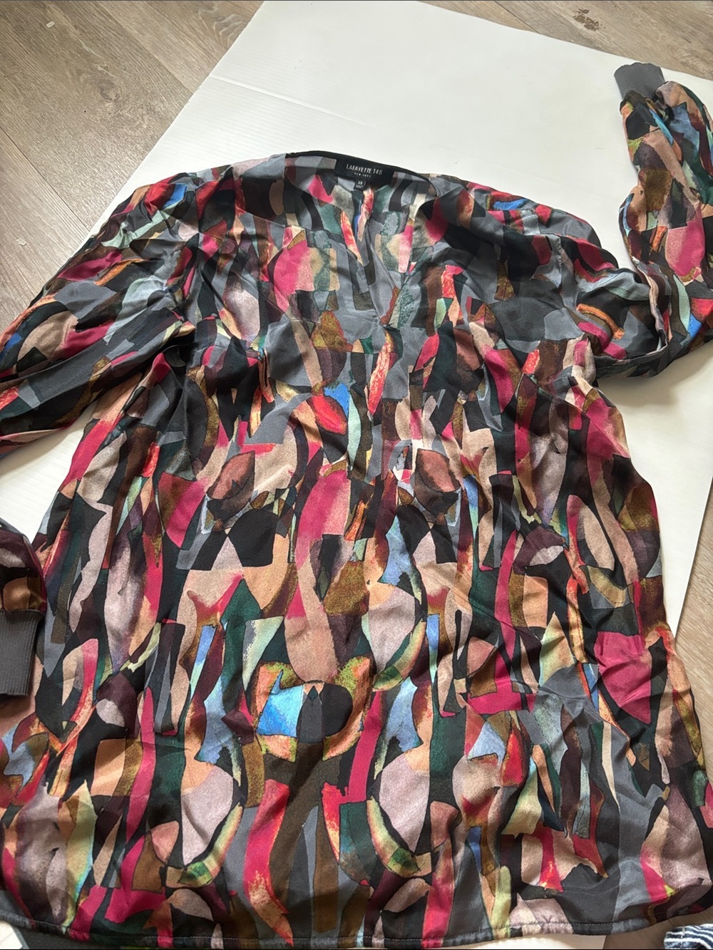 Lafayette 148 New York Multicolor Abstract Sheer Blouse with Pink, Brown & Black